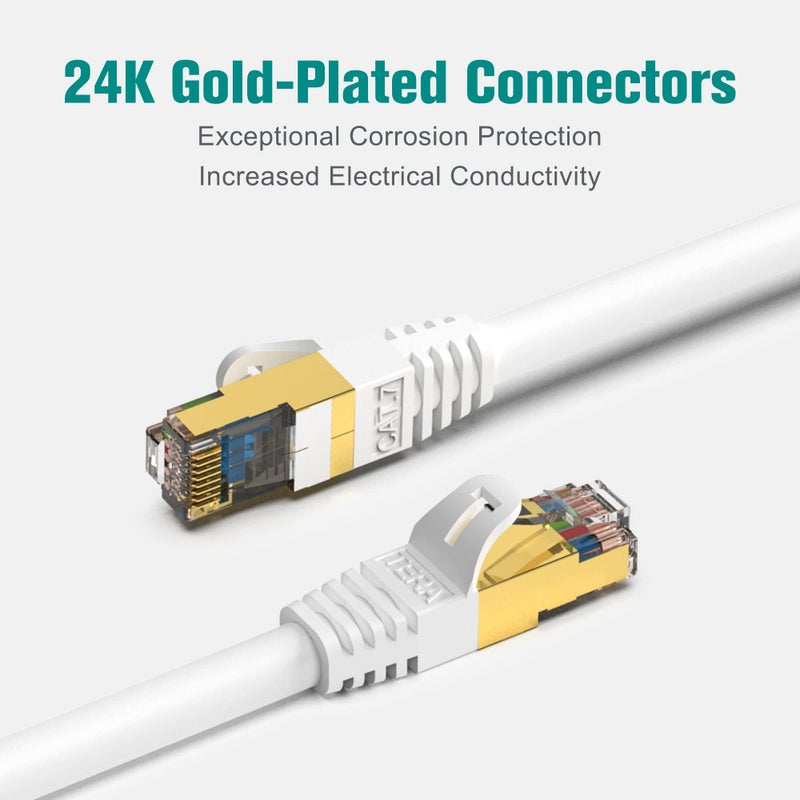 Tera Grand - Premium CAT7 Double Shielded 10 Gigabit 600MHz Ethernet Patch Cable for Modem Router LAN Network, Gold Plated Shielded RJ45 Connectors, 10 ft White - Image 5